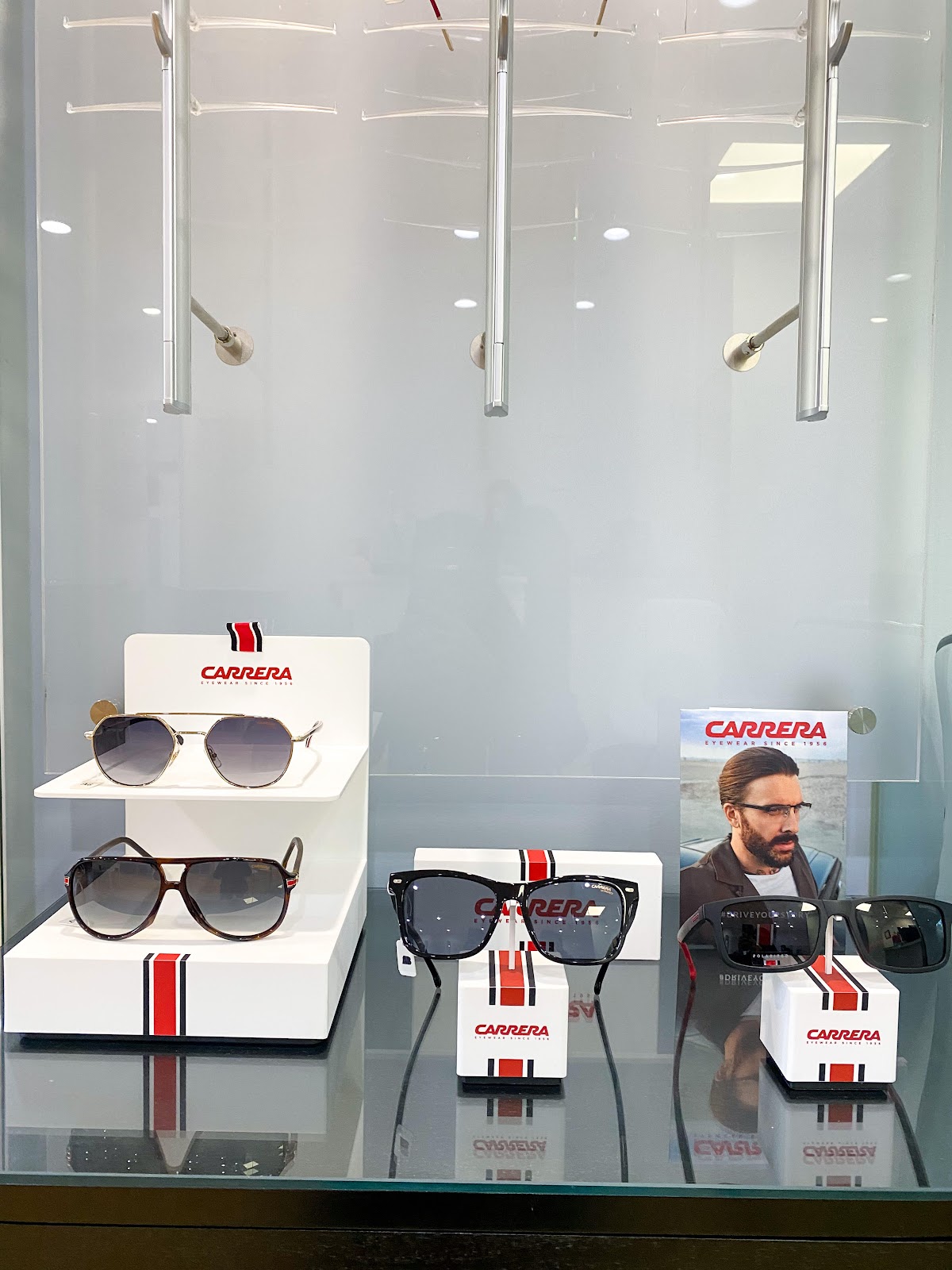 Carrera designer sunglasses in a display case