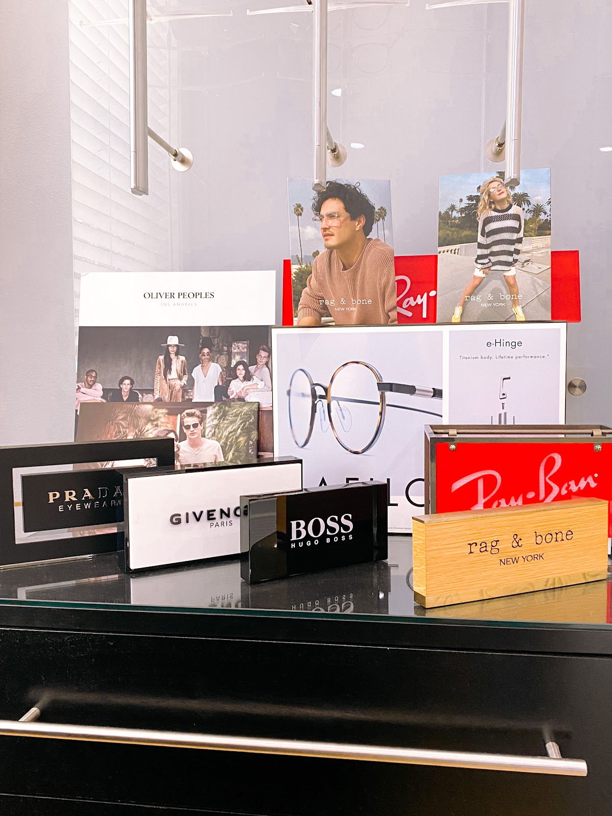 Designer eyewear displays including Givenchy, Hugo Boss, Prada and Dior